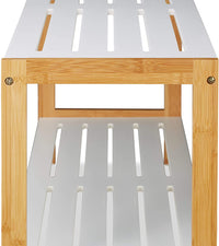 Scarpiera con vani portaoggetti 2 livelli bambù e MDF bianco 70 cm 13_0001024