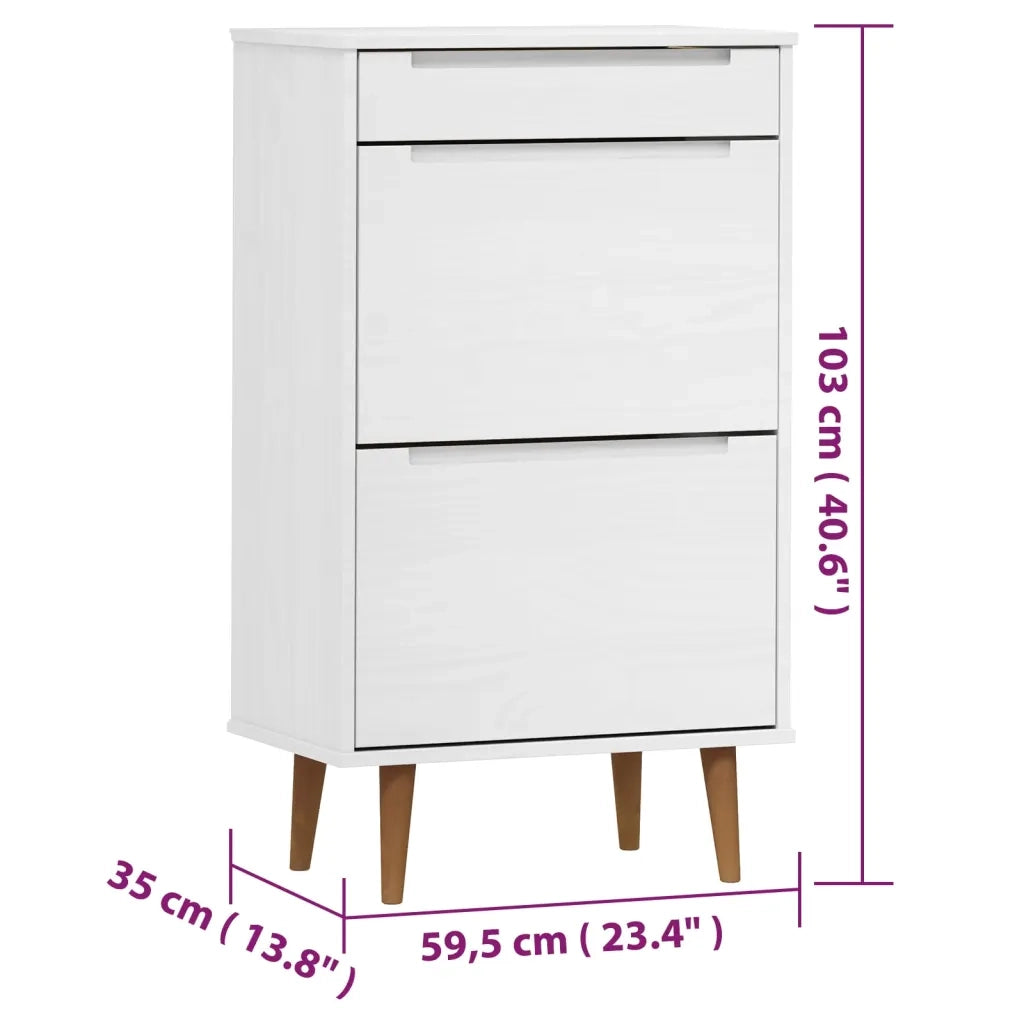 Scarpiera | Mobile per scarpe MOLDE Bianca 59,5x35x103 cm in Legno Massello di Pino