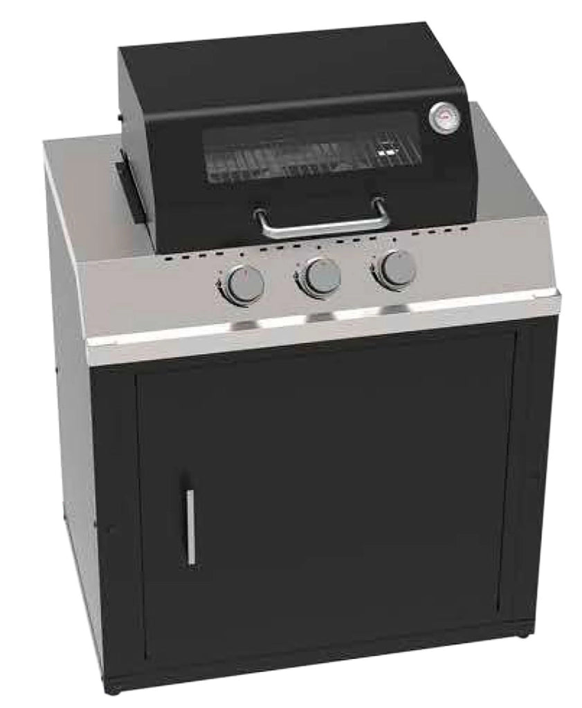 Mobile Cucina Barbecue a Gas 90,2x60,7x94 cm con 3 Fuochi e Armadietto in Acciaio Nero