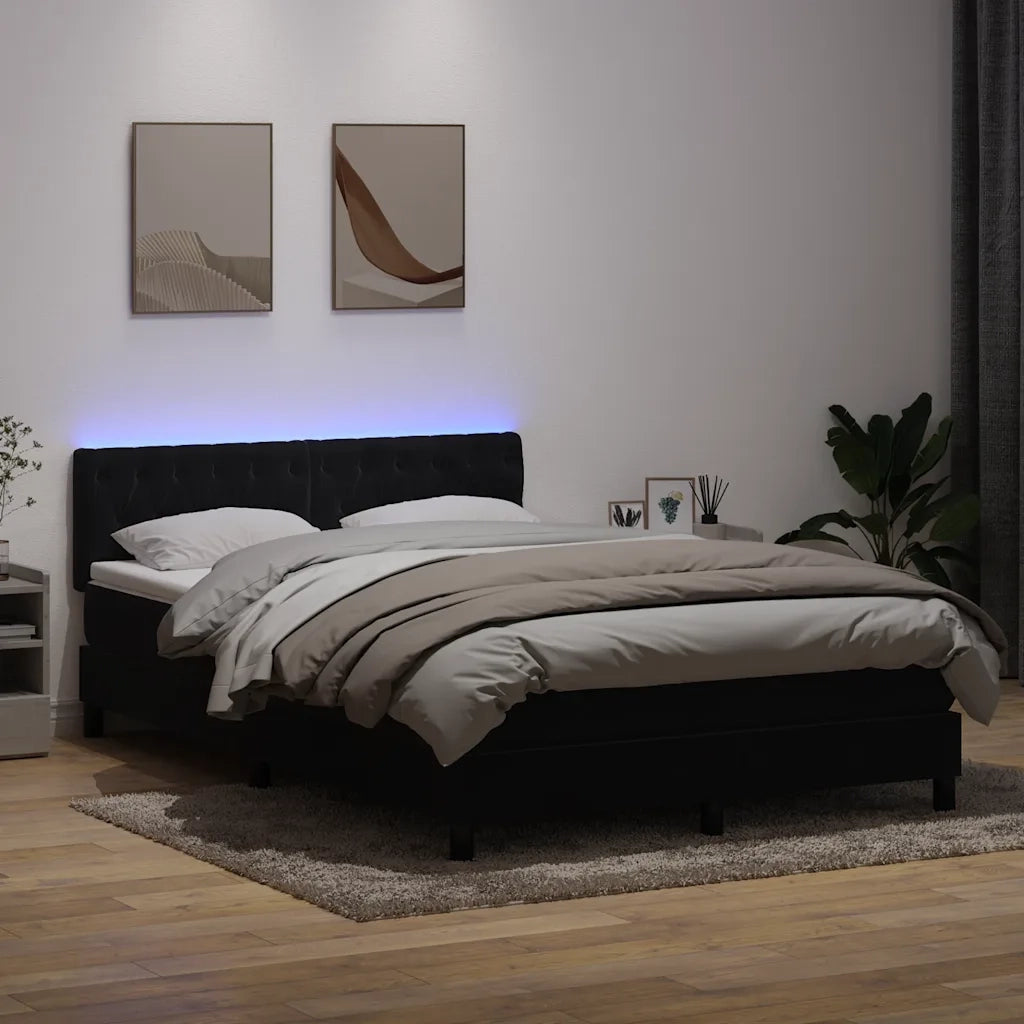 Letto a Molle con Materasso e LED Nero 160x210 cm in Velluto 3317177