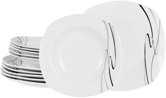 Servizio da Tavola, 19506, Serie Amelie Piazza, Servizio da 12 pezzi per 6 persone, Porcelain, Resistentente a Lavastoviglie e Microonde, Produzione di Alta Qualità