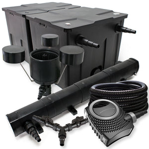 Set Filtro 60.000l Chiarificatore laghetto 72W Pompa NEO10000 80W Tubo 25m Skimmer