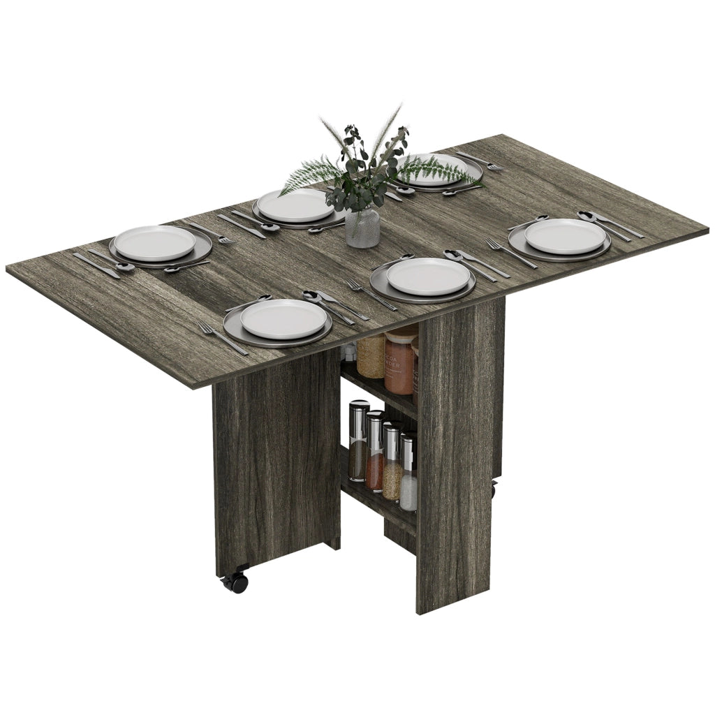 Tavolo a Ribalta per 6 Persone con Ripiani ¨C Minimal ¨C Legno Grigio 140x75x74 cm