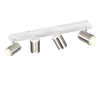 Barra 4 spots, metallo, bianco e acciaio, L 60 cm, Gillan