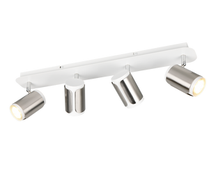 Barra 4 spots, metallo, bianco e acciaio, L 60 cm, Gillan