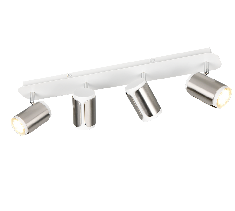 Barra 4 spots, metallo, bianco e acciaio, L 60 cm, Gillan