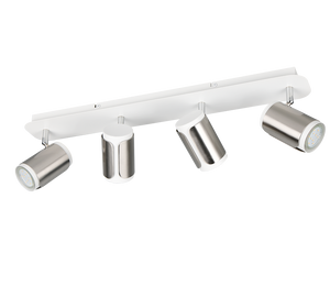 Barra 4 spots, metallo, bianco e acciaio, L 60 cm, Gillan