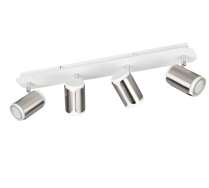 Barra 4 spots, metallo, bianco e acciaio, L 60 cm, Gillan