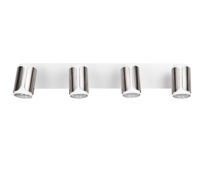 Barra 4 spots, metallo, bianco e acciaio, L 60 cm, Gillan