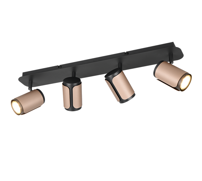 Barra 4 spots, metallo, nero e caffè, L 60 cm, Gillan