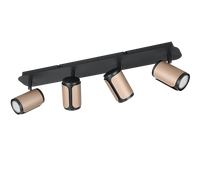 Barra 4 spots, metallo, nero e caffè, L 60 cm, Gillan