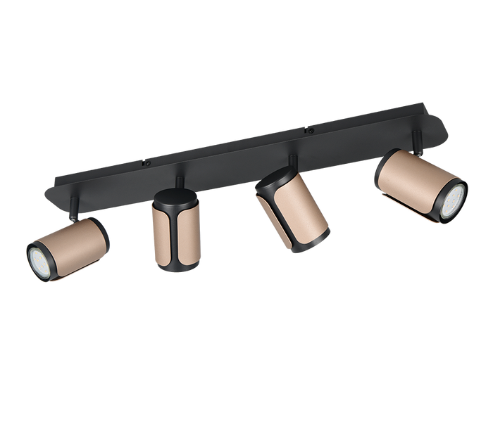Barra 4 spots, metallo, nero e caffè, L 60 cm, Gillan