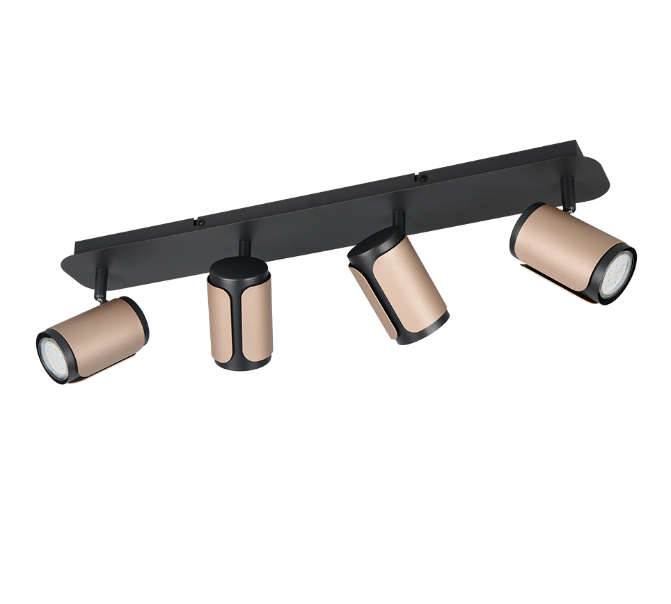Barra 4 spots, metallo, nero e caffè, L 60 cm, Gillan