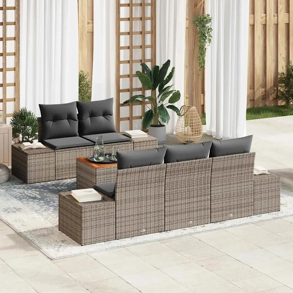 Set Divano da Giardino con cuscino 6 pcs Grigio polyrattan 3347895