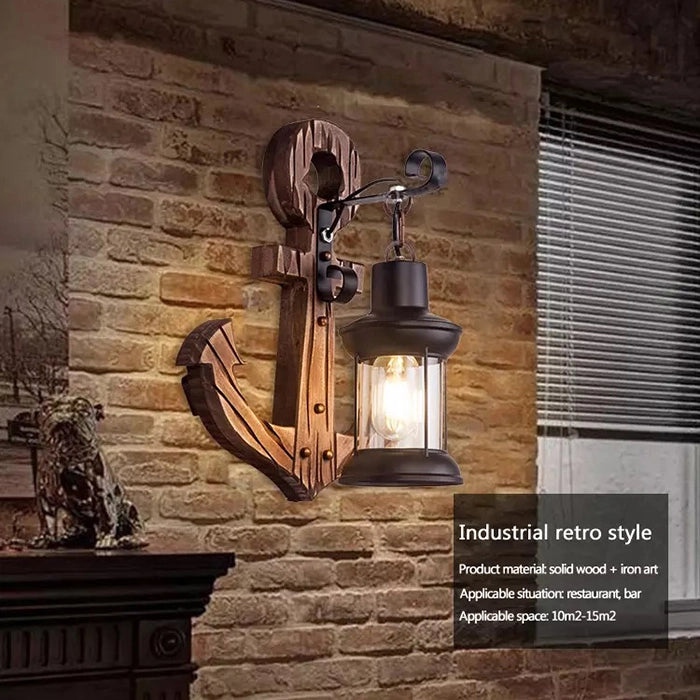 Applique da Parete con Forma ancora Stile Rustico attacco lampada E27 in Legno
