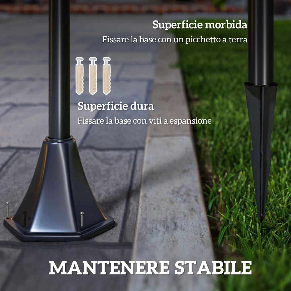 EasyComfort Lampada da Giardino a LED a Energia Solare Impermeabile IP44, 15x15x177 cm, Nero