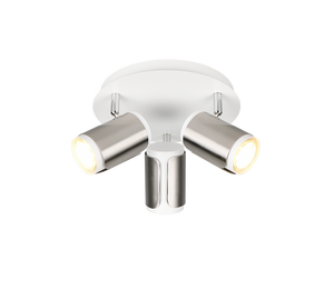 Plafoniera 3 spots, metallo, bianco e acciaio, D 30 cm, Gillan