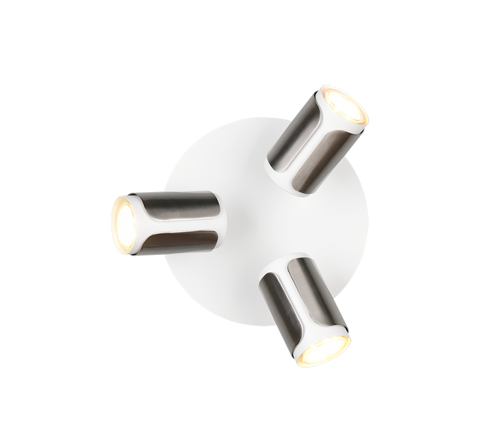 Plafoniera 3 spots, metallo, bianco e acciaio, D 30 cm, Gillan