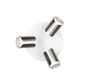 Plafoniera 3 spots, metallo, bianco e acciaio, D 30 cm, Gillan
