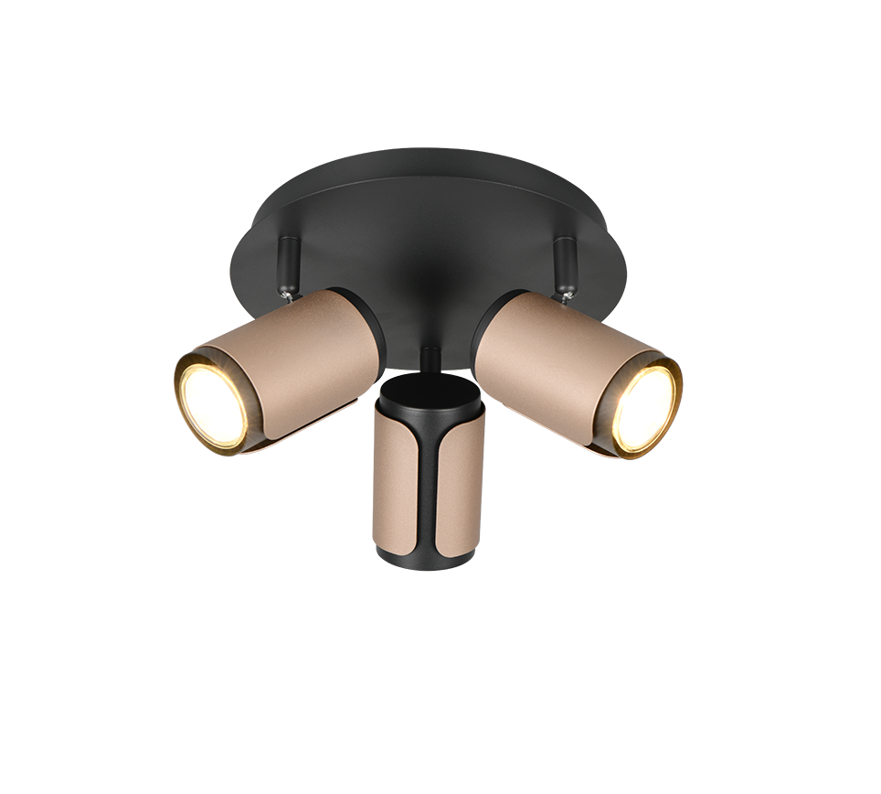 Plafoniera 3 spots, metallo, nero e caffè, D 30 cm, Gillan