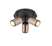 Plafoniera 3 spots, metallo, nero e caffè, D 30 cm, Gillan