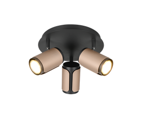 Plafoniera 3 spots, metallo, nero e caffè, D 30 cm, Gillan