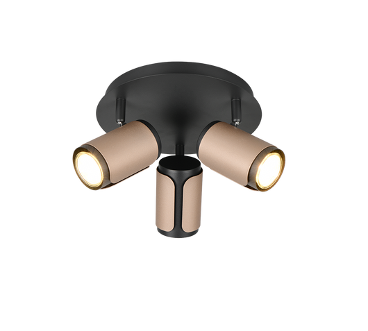 Plafoniera 3 spots, metallo, nero e caffè, D 30 cm, Gillan