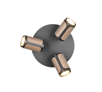 Plafoniera 3 spots, metallo, nero e caffè, D 30 cm, Gillan