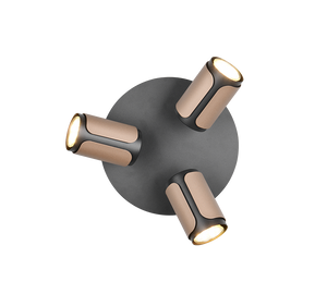 Plafoniera 3 spots, metallo, nero e caffè, D 30 cm, Gillan