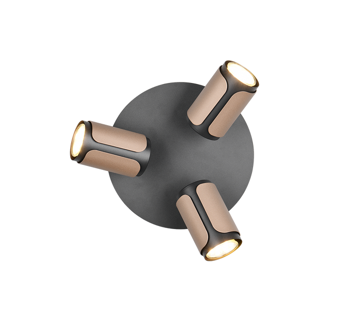 Plafoniera 3 spots, metallo, nero e caffè, D 30 cm, Gillan