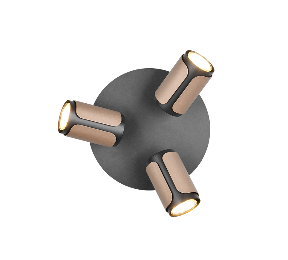 Plafoniera 3 spots, metallo, nero e caffè, D 30 cm, Gillan