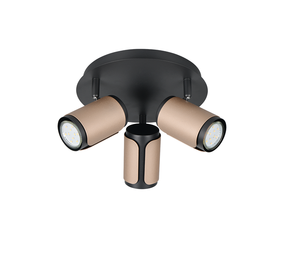 Plafoniera 3 spots, metallo, nero e caffè, D 30 cm, Gillan