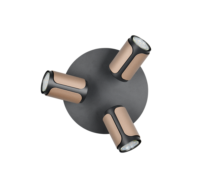 Plafoniera 3 spots, metallo, nero e caffè, D 30 cm, Gillan