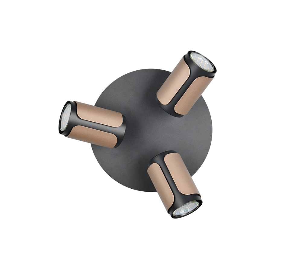 Plafoniera 3 spots, metallo, nero e caffè, D 30 cm, Gillan