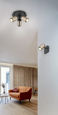 Plafoniera 3 spots, metallo, nero e caffè, D 30 cm, Gillan