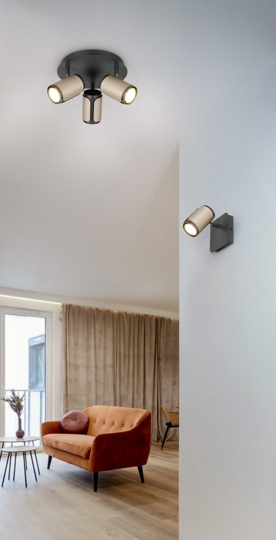 Plafoniera 3 spots, metallo, nero e caffè, D 30 cm, Gillan