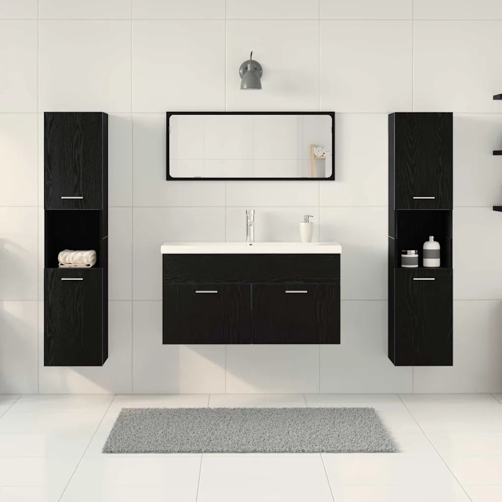 Set di mobili per il bagno 4 pcs Rovere Nero Legno multistrato 3334373