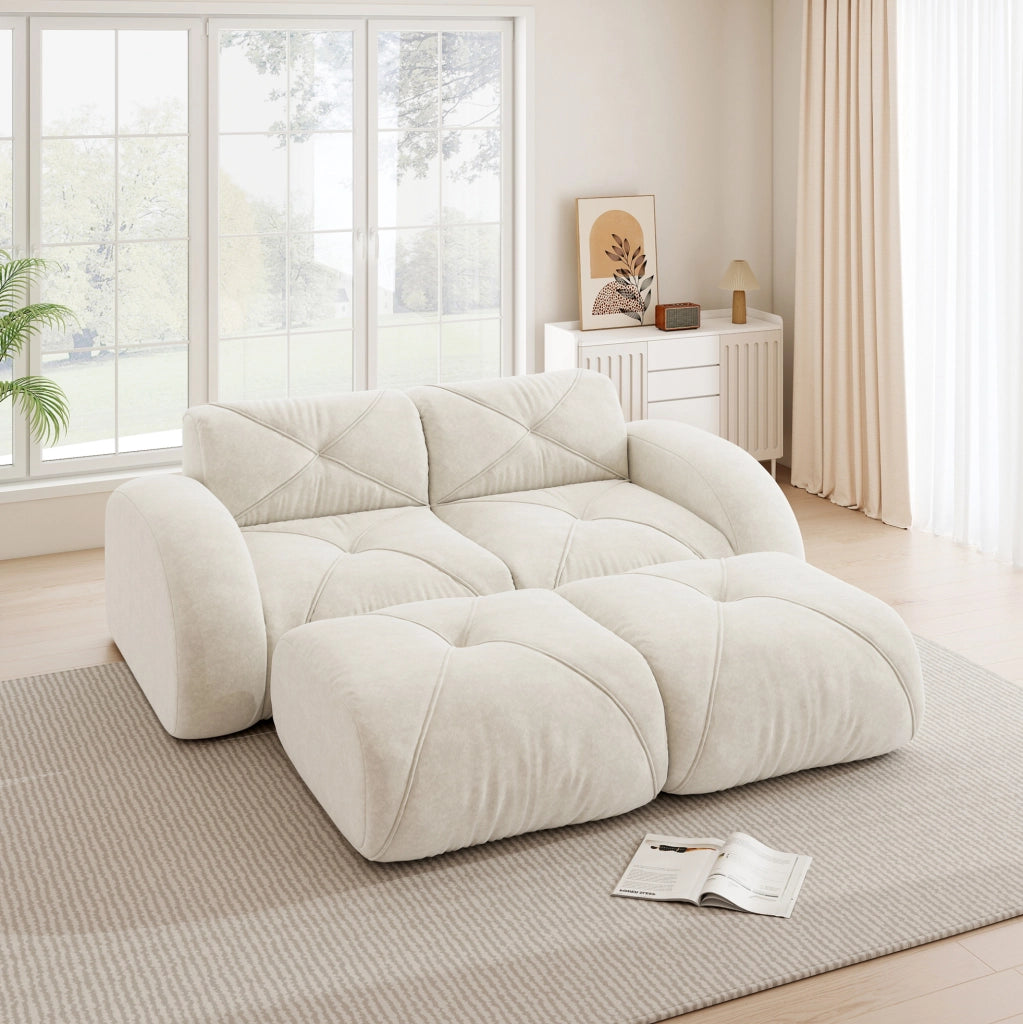 Divano modulare senza telaio in chenille beige chiaro 204x171x76 cm