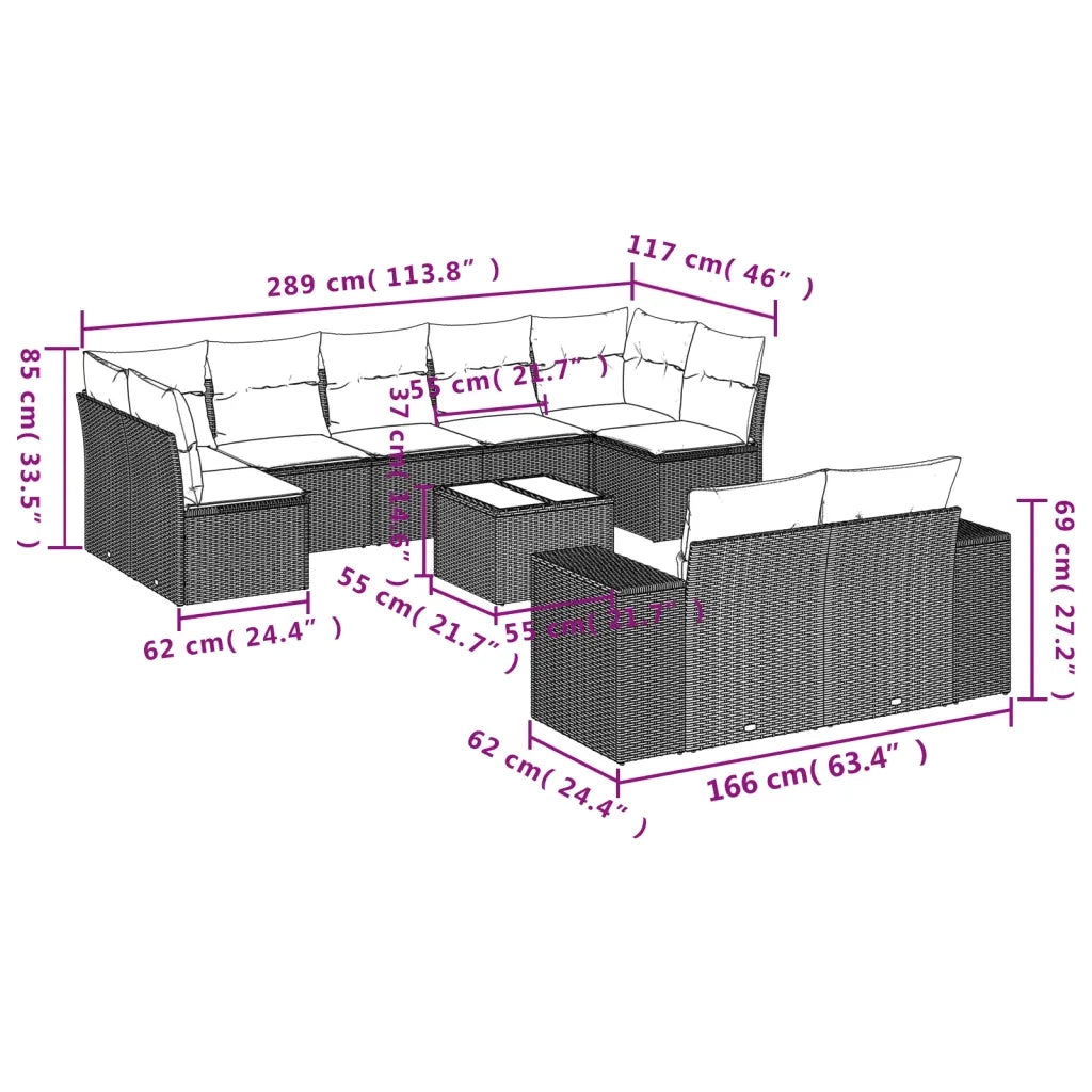 Set Divani da Giardino 10pz con Cuscini in Polyrattan Nerocod mxl 115584