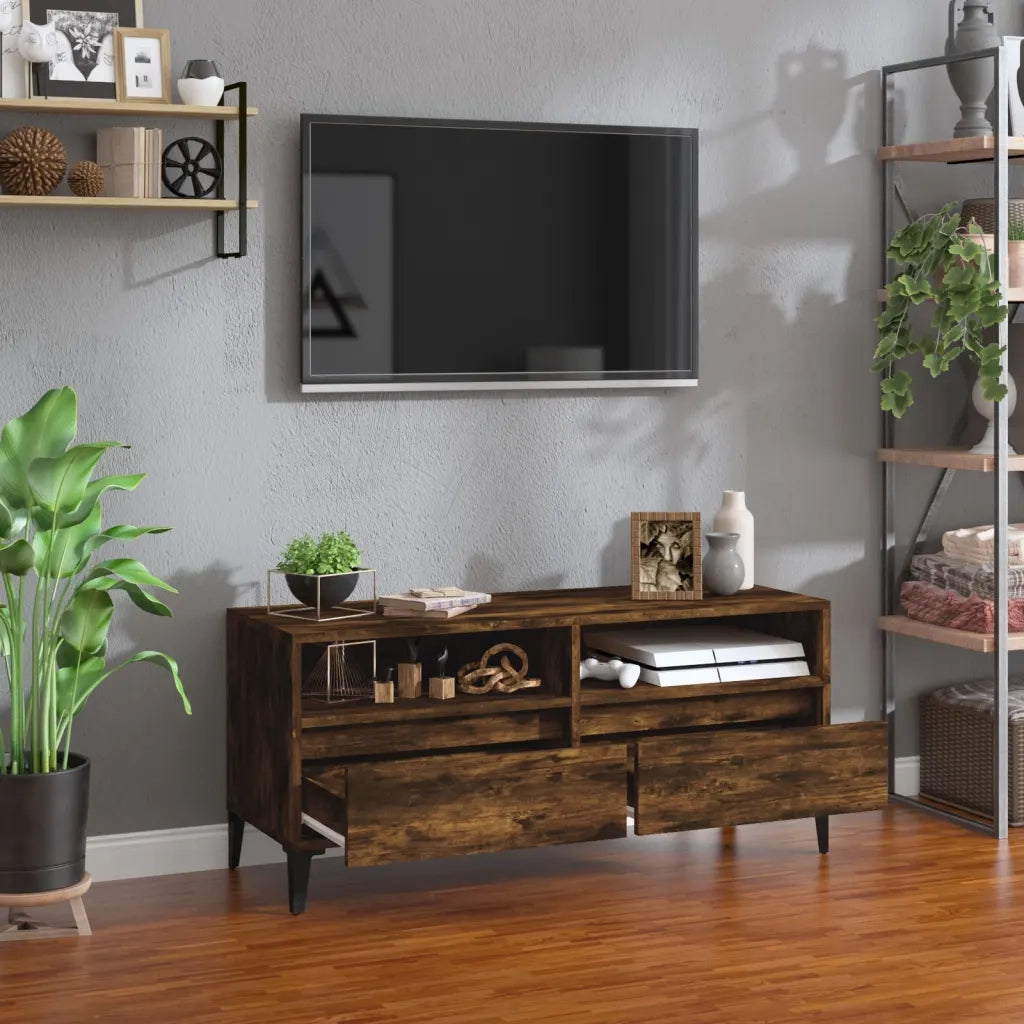 Mobile TV Rovere Fumo 100x34,5x44,5 cm in Legno Multistrato 831906