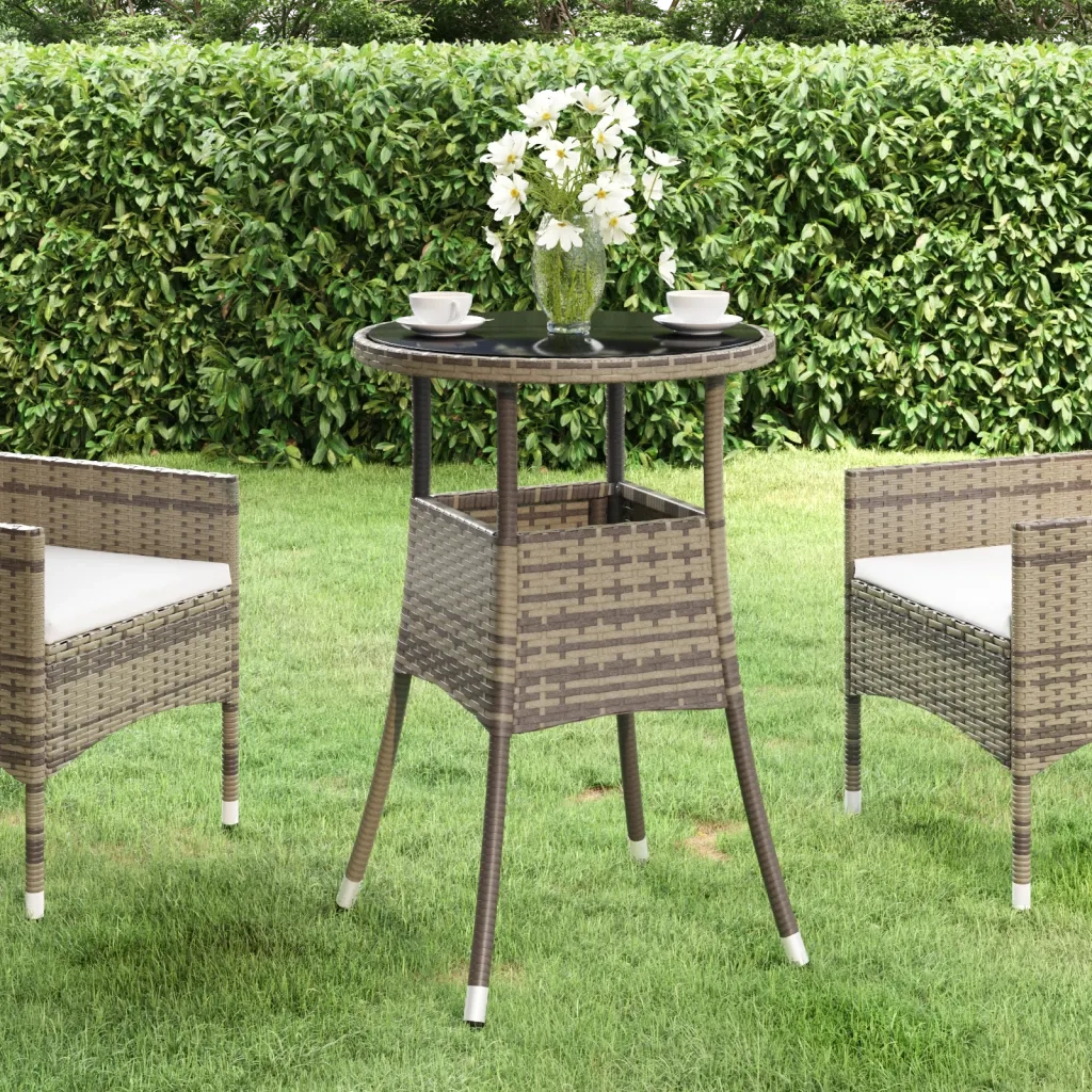 Tavolo Giardino | Tavolino da esterno ?60x75 cm Vetro Temperato e Polyrattan Grigio
