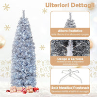 Albero di Natale Artificiale Pre-Illuminato da 180 CM, Albero di Natale Slim con 250 Luci LED, 475 Rami, Base Pieghevole in Metallo, Decorazioni Natalizie per Ufficio e Casa