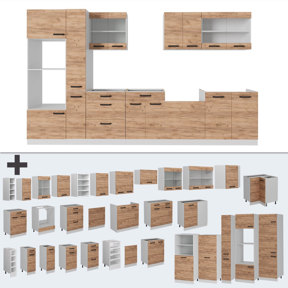 Vicco Cucina componibile Quercia dorata/bianco 350 cm senza piano di lavoro