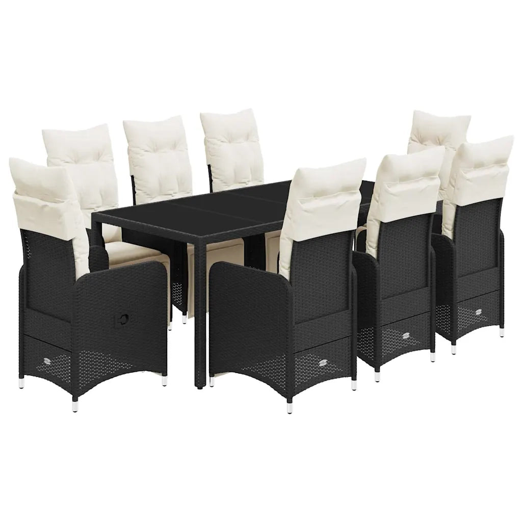 vidaXL Set Bistrò da Giardino 9 pz con Cuscini in Polyrattan Nero