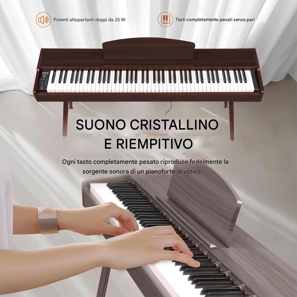 Tastiera Musicale Pianoforte Elettrico con 88 Tasti e Pedaliera Colore Mogano