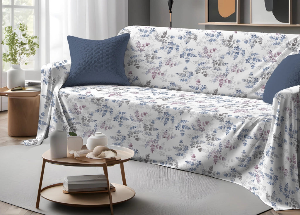 Telo Arredo Granfoulard Copritutto Salvadivano 100% Cotone Dis. Petalo - Singolo - Azzurro