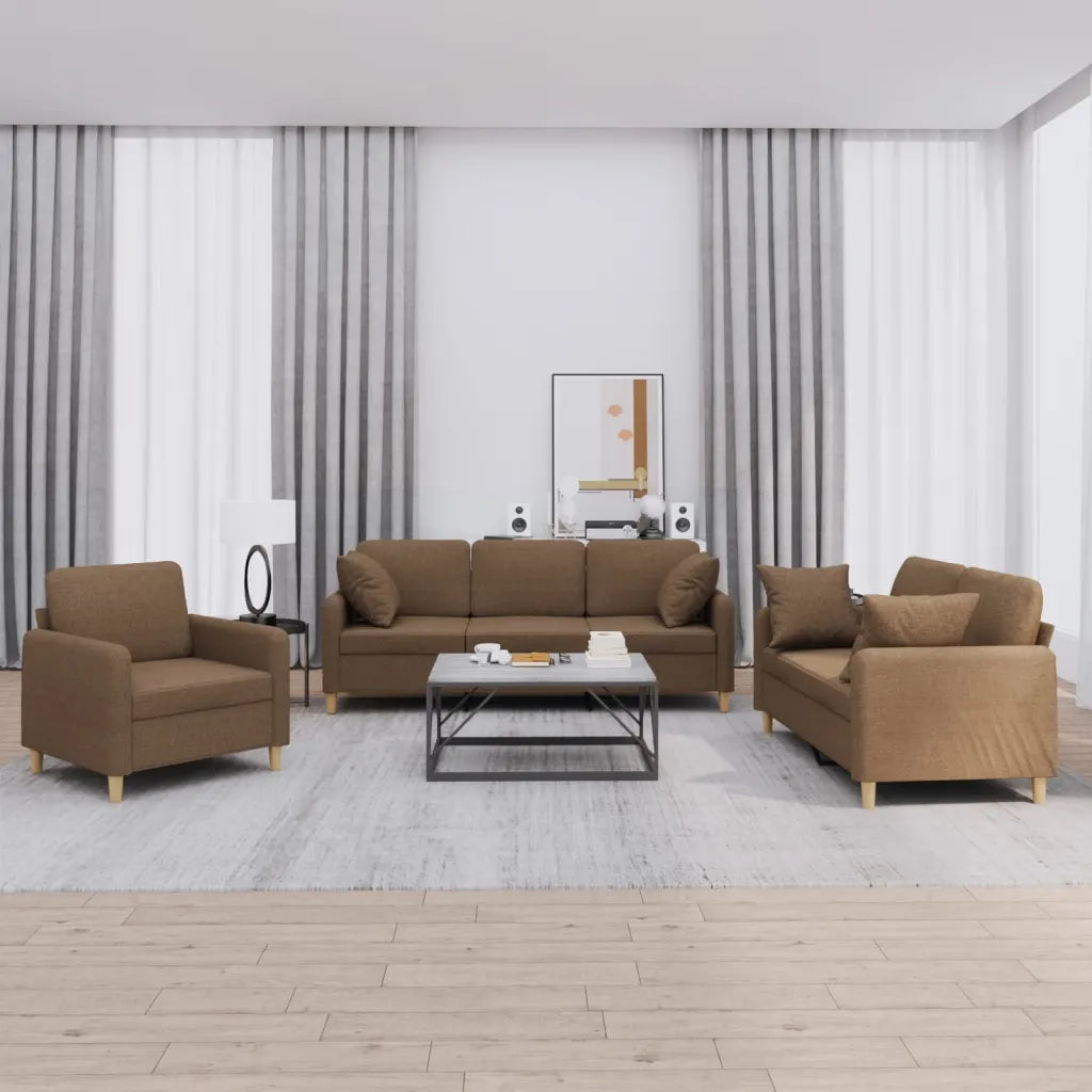 Set di Divani 3 pz con Cuscini Marrone in Tessutocod mxl 131188