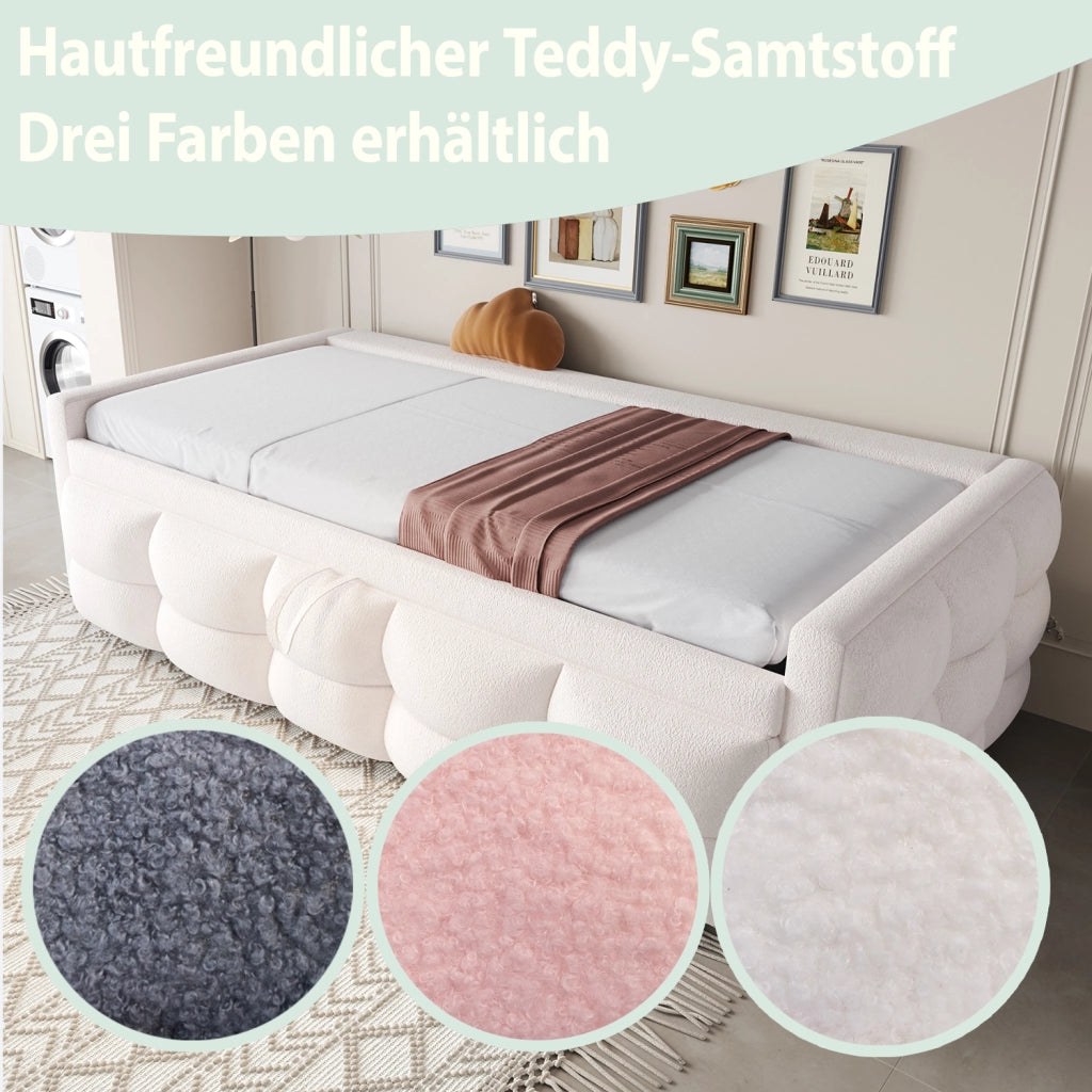 Letto estraibile matrimoniale 90/180×190 cm con rete; 24 doghe; senza materasso; teddy beige