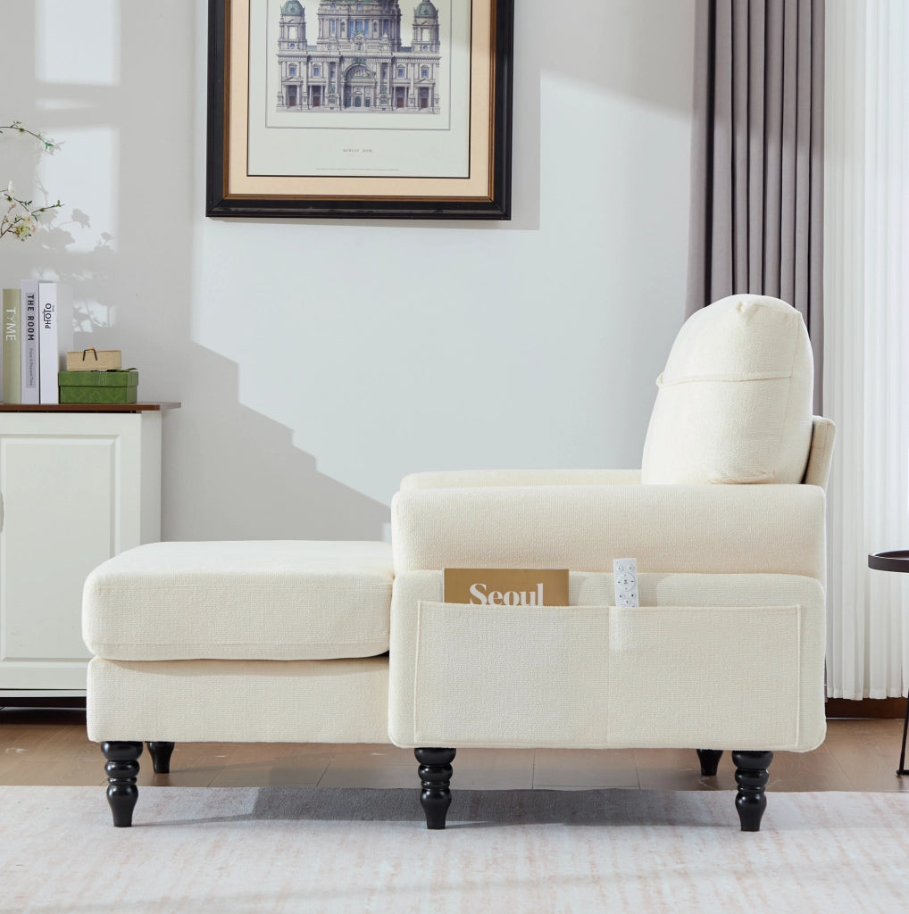 Poltrona 125.5x97x86 cm con seduta ampia e tasche laterali in chenille beige