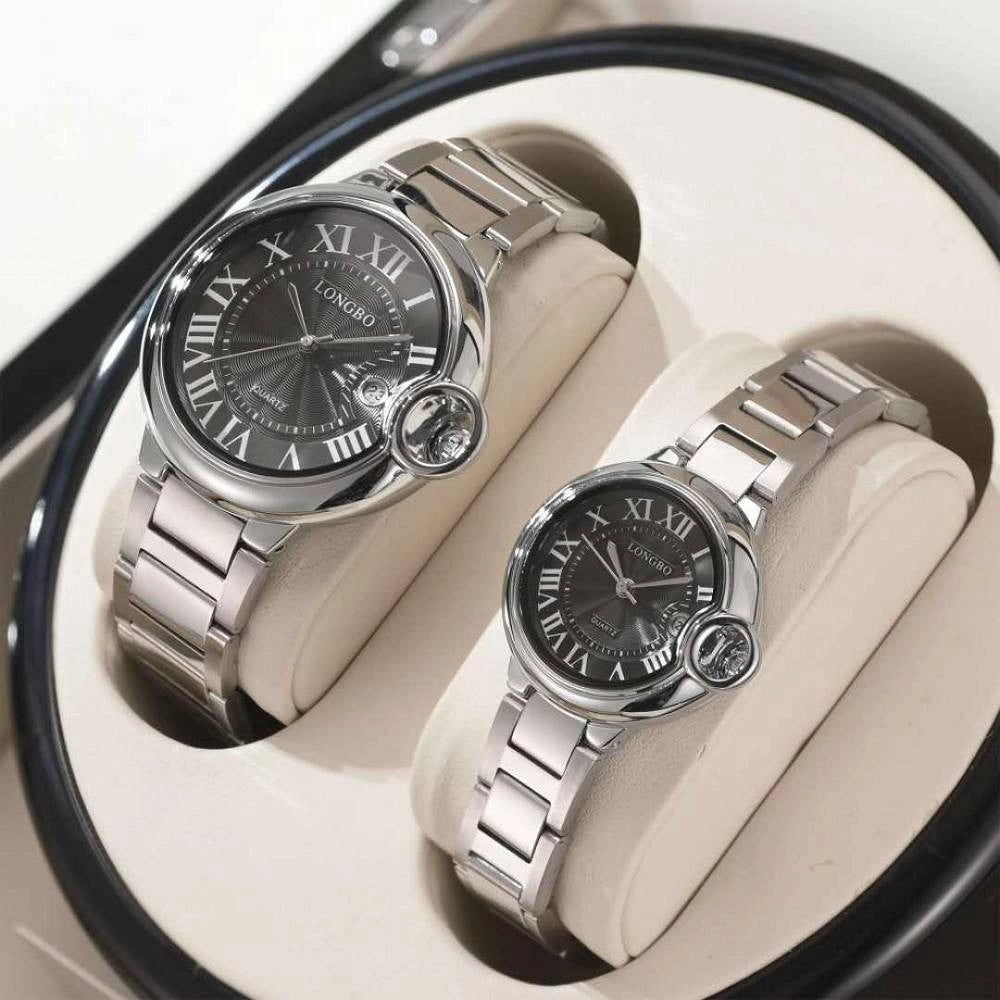 Trade Shop - Orologio Polso Uomo Donna Longbo 80771 Quarzo Calendario Impermeabile Silver Nero -